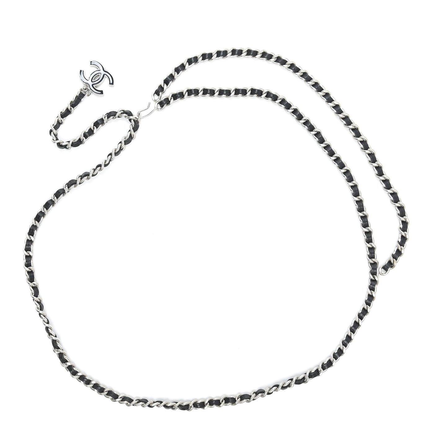 Lambskin Enamel CC Chain Belt Black Silver