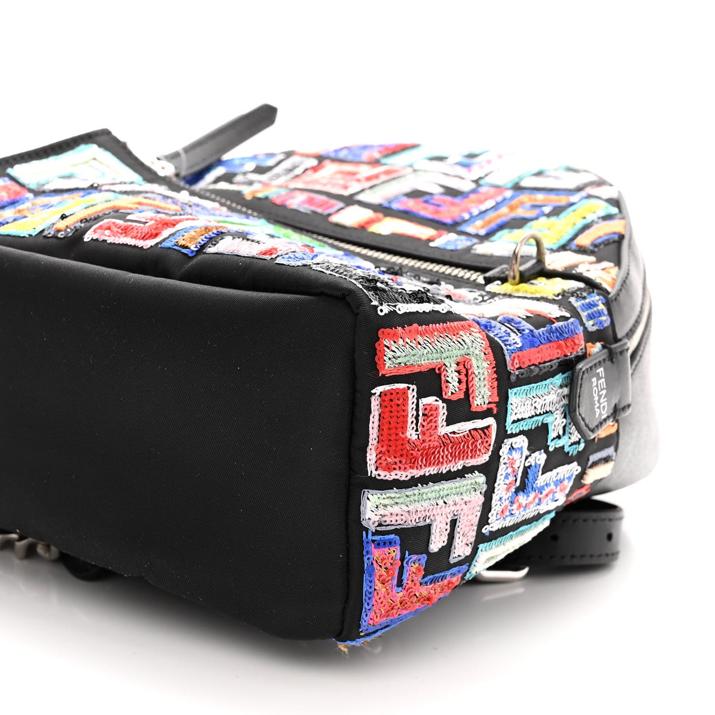 Nylon Vitello Liberty Sequin Fun Fair Embroidered Mini Backpack Black Multicolor