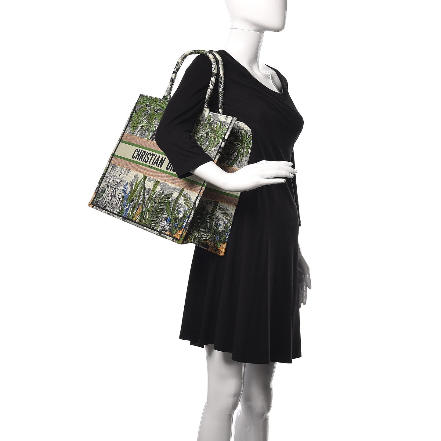 Canvas Embroidered Toile De Jouy Tropicalia Book Tote Green