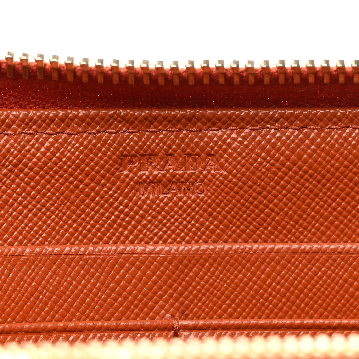 Prada Saffiano Metal Zip Around Wallet Rame 6 of 8