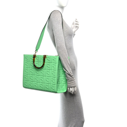Fendi Vitello Plexiglass FF Embossed Medium Fendi Sunshine Shopper Tote Edamame 2 of 9