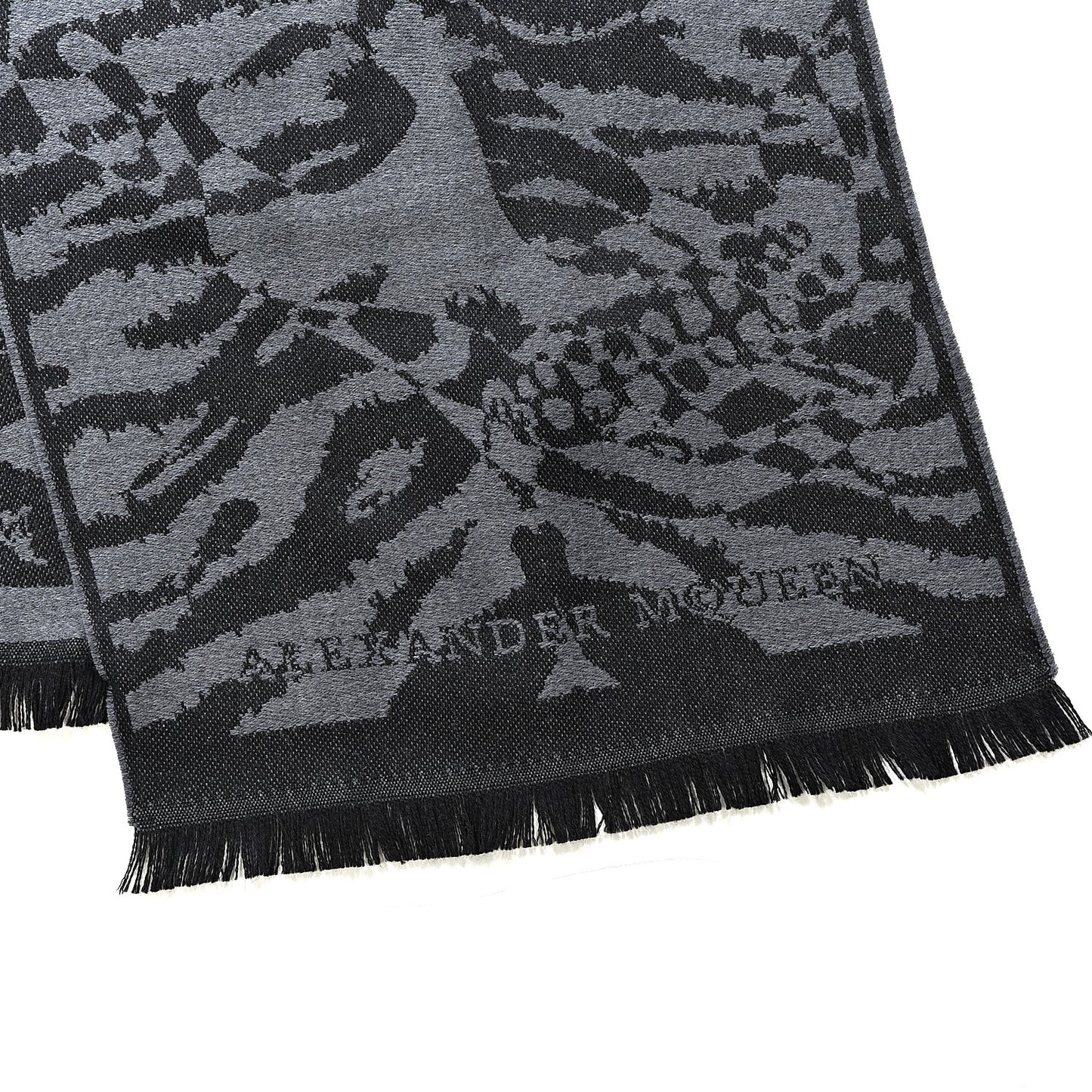 Wool Tiger Print Skull Scarf Black Grey