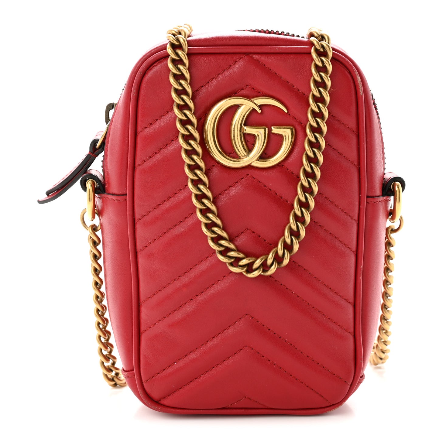 Calfskin Matelasse Mini GG Marmont Crossbody Bag Hibiscus Red Hibiscus Red