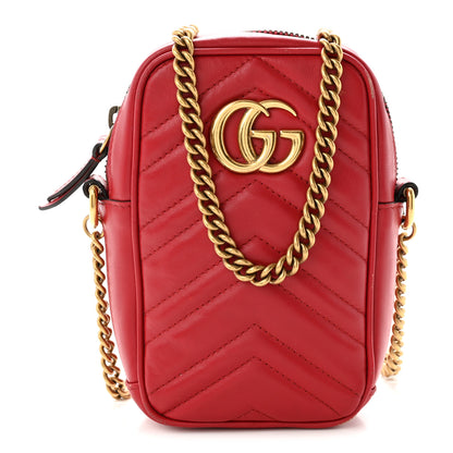 Gucci Calfskin Matelasse Mini GG Marmont Crossbody Bag Hibiscus Red Hibiscus Red 1 of 13