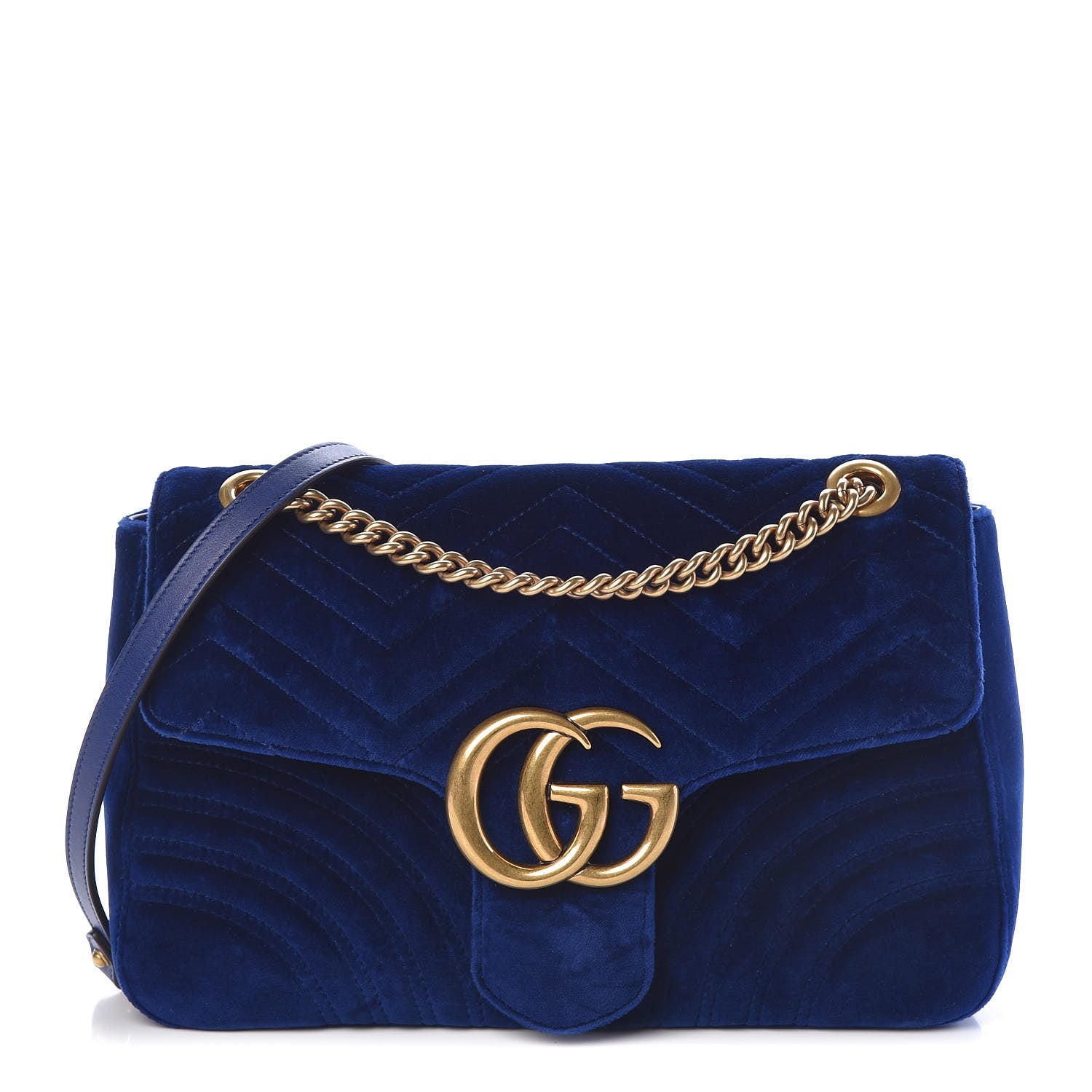 Gucci Velvet Matelasse Medium GG Marmont Shoulder Bag Cobalt Blue 1 of 10