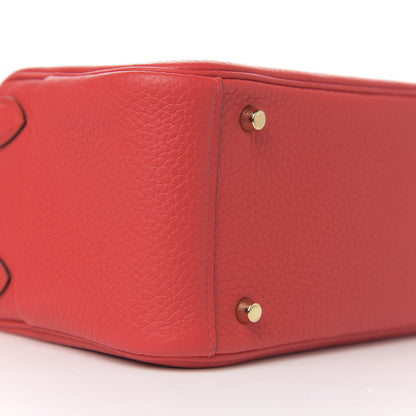 Hermes Taurillon Clemence Mini Lindy 20 Rouge De Coeur 7 of 10