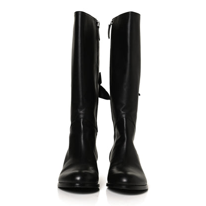 Valentino Garavani Calfskin Bow Lace Up Back Knee High Tall Boots 39.5 Black 2 of 12
