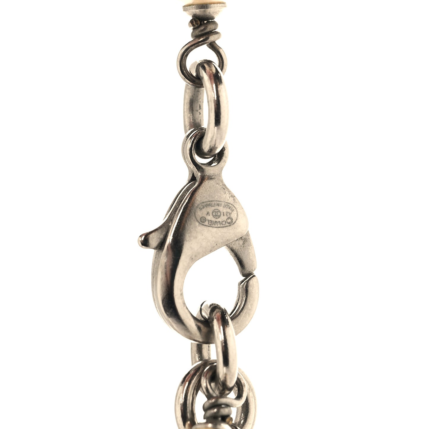Crystal Pearl CC Long Necklace Silver