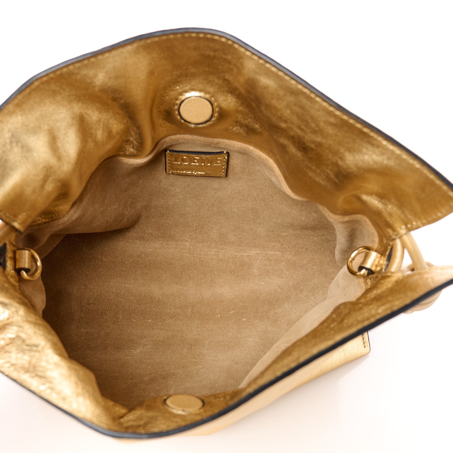 Metallic Calfskin Mini Chain Flamenco Knot Clutch Gold