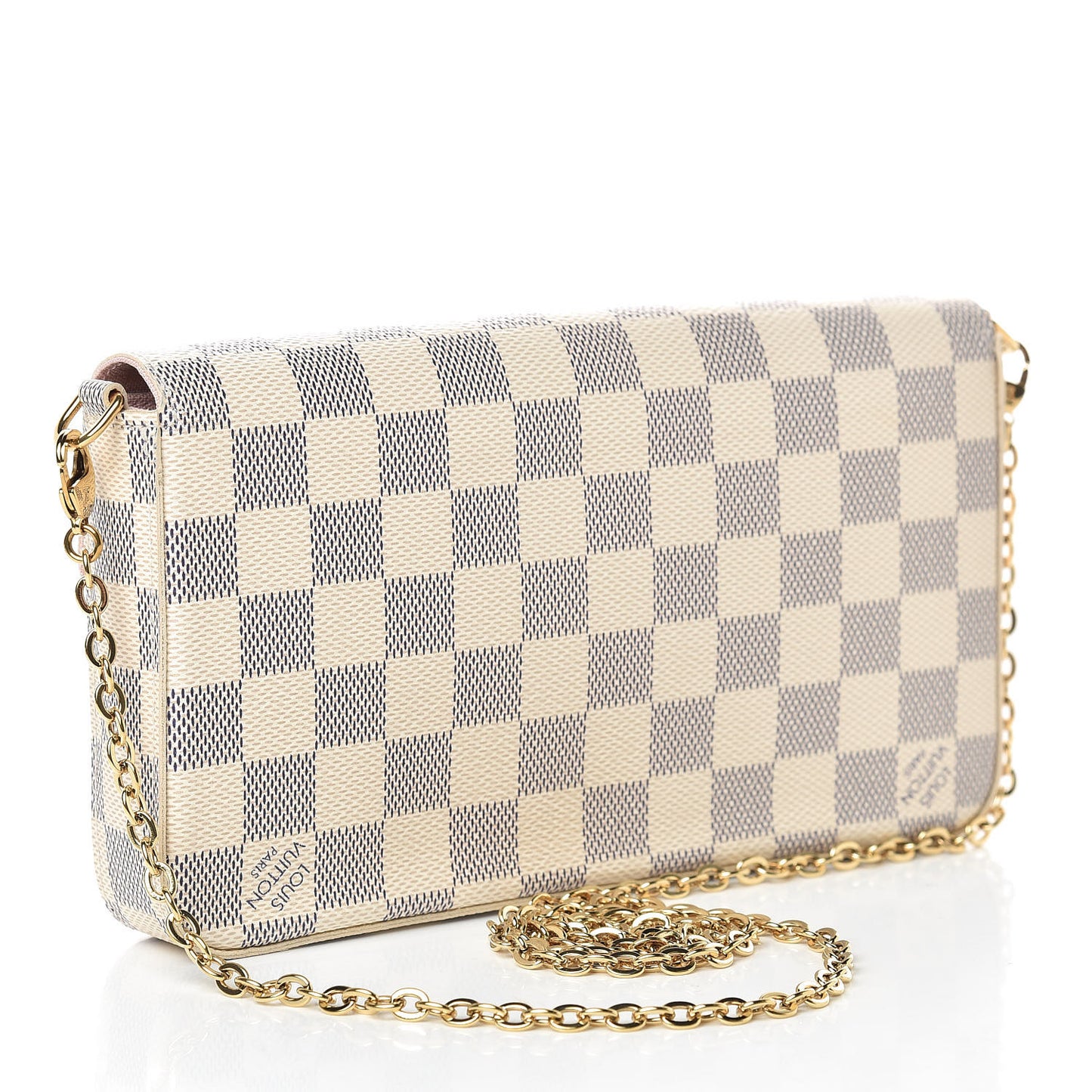 Damier Azur Pochette Felicie Chain Wallet Rose Ballerine