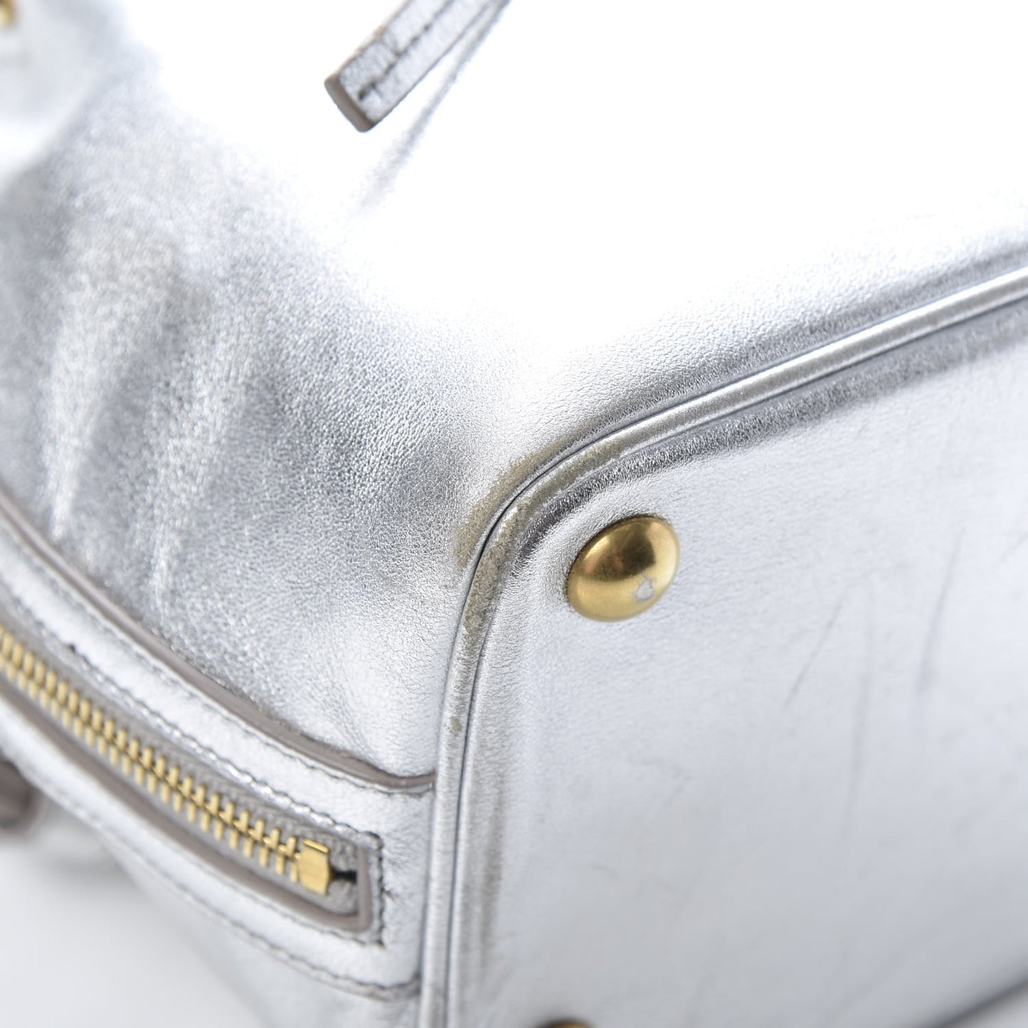Metallic Calfskin Small Emmanuelle Bucket Bag Silver