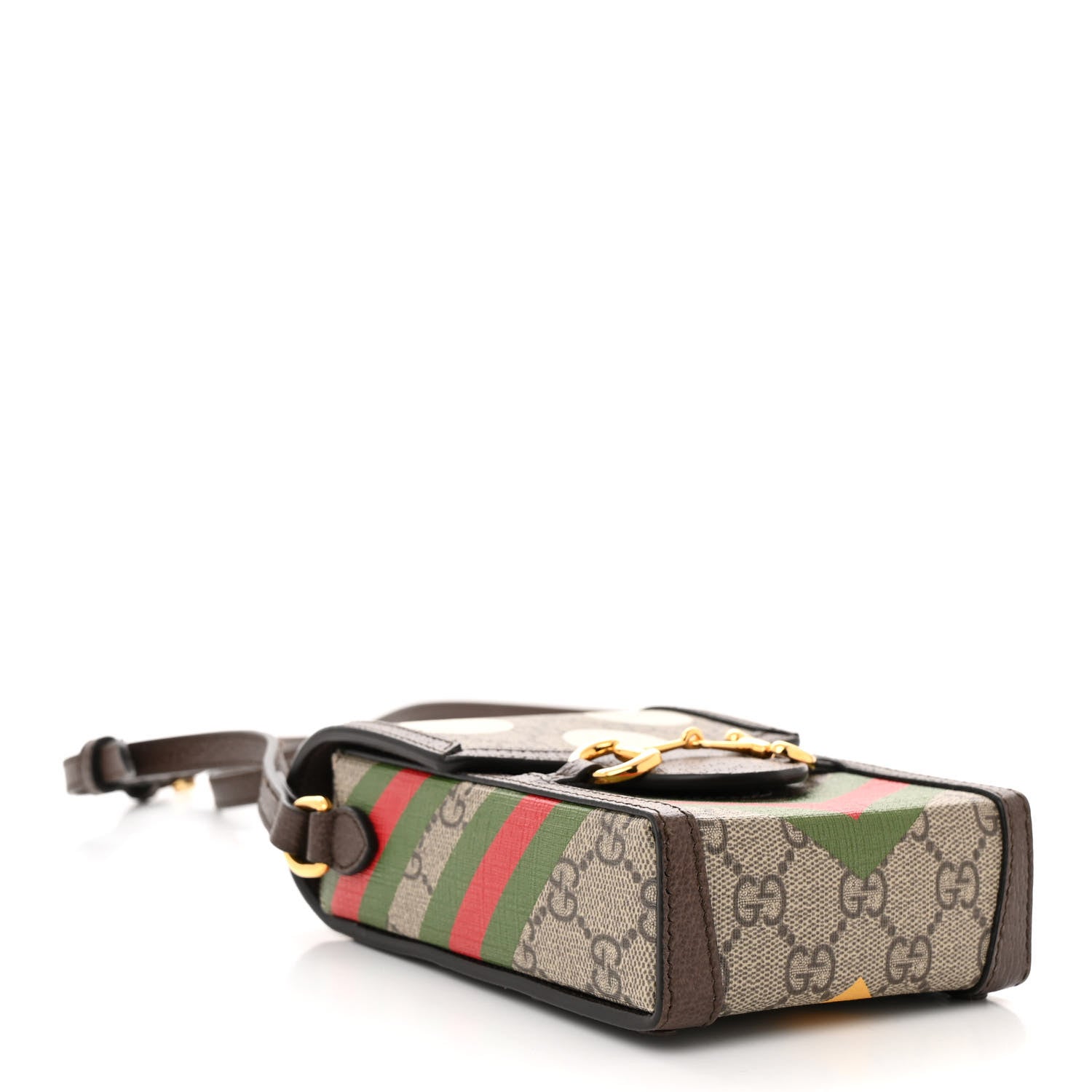 Gucci GG Supreme Monogram Textured Dollar Calfskin Geometric Print Mini Horsebit 1955 Crossbody Bag Beige Multicolor New Acero 4 of 10