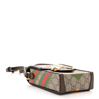 Gucci GG Supreme Monogram Textured Dollar Calfskin Geometric Print Mini Horsebit 1955 Crossbody Bag Beige Multicolor New Acero 4 of 10