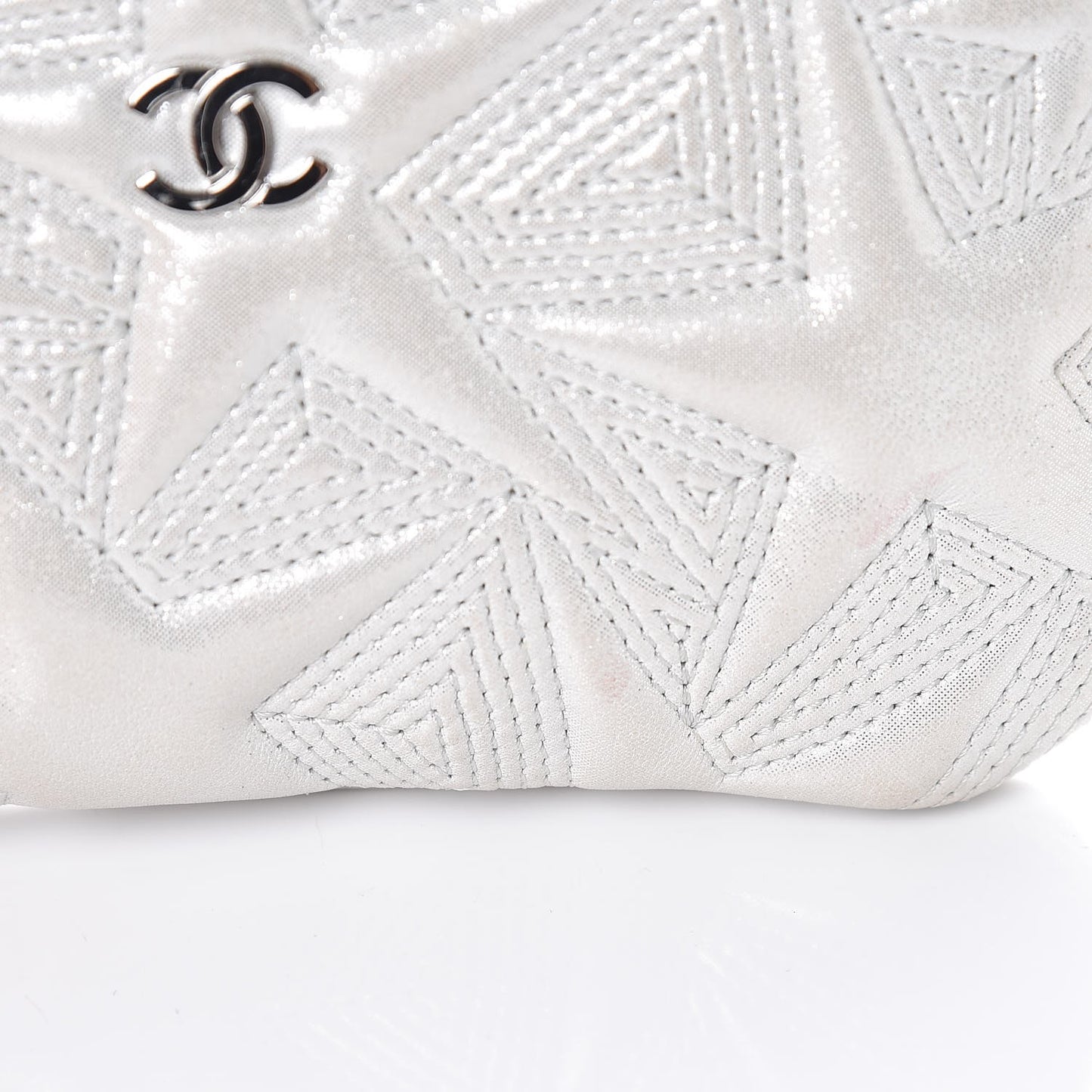 Metallic Lambskin Star Embossed Coin Purse Case Light Silver