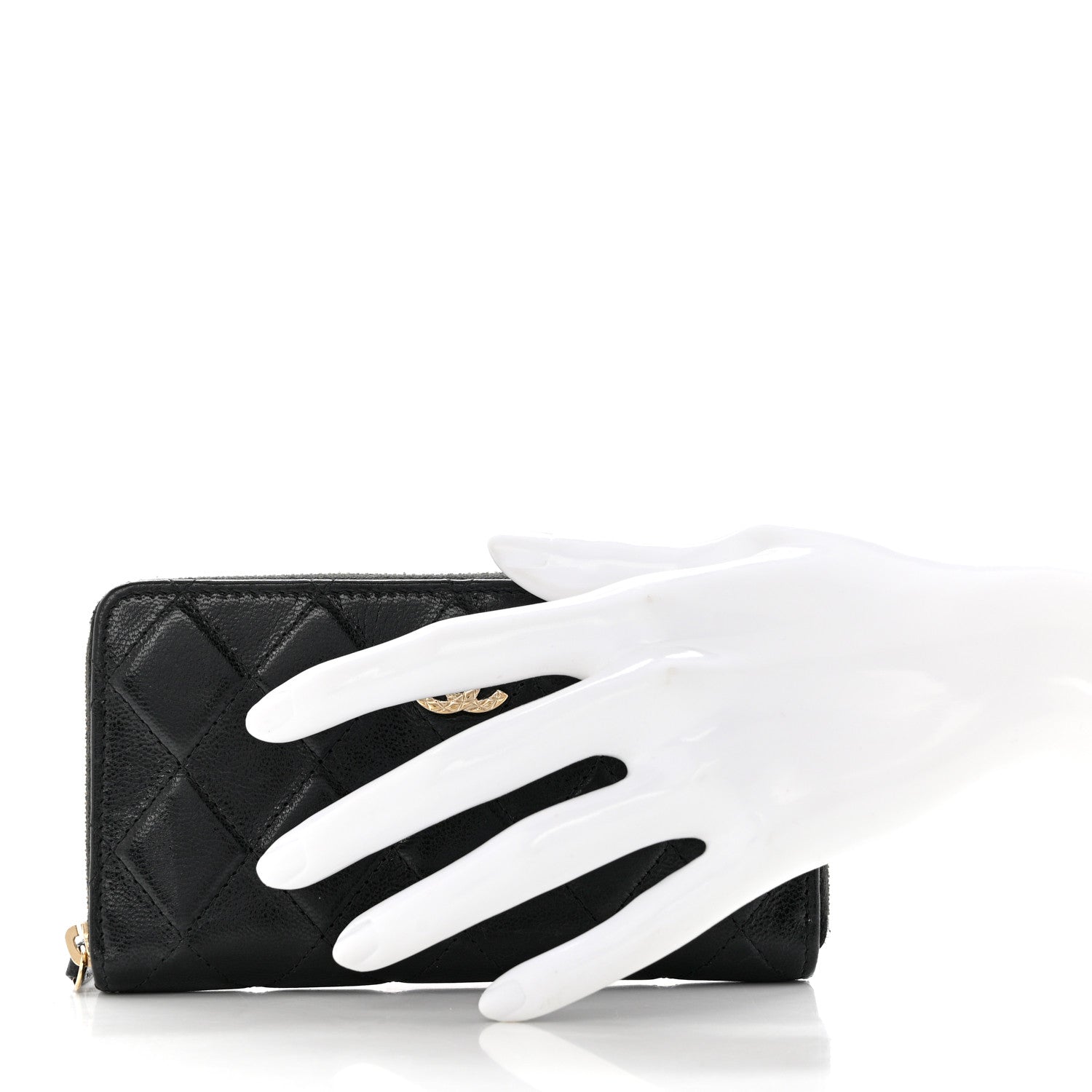 Chanel Calfskin Diamond Quilted Zip Around Wallet Black 2 of 10