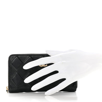 Chanel Calfskin Diamond Quilted Zip Around Wallet Black 2 of 10