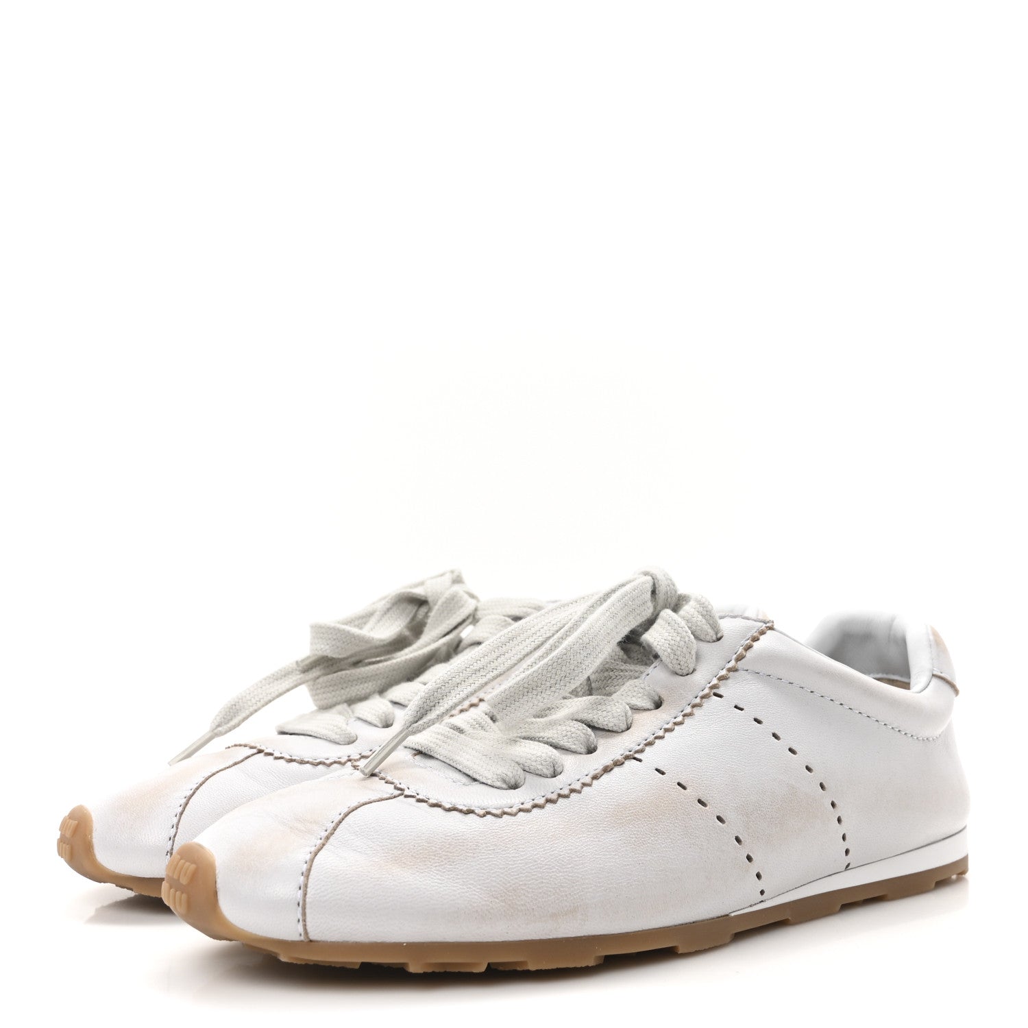 Miu Miu Bleached Calfskin Womens Plume Low Top Sneakers 37 White 4 of 8