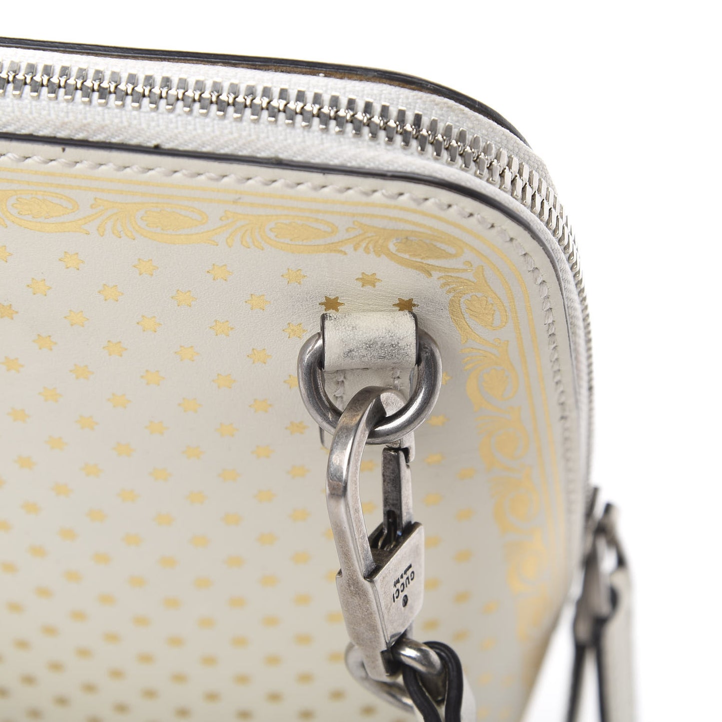 X SEGA Calfskin GUCCY Stars Mini Dome Shoulder Bag Mystic White Gold