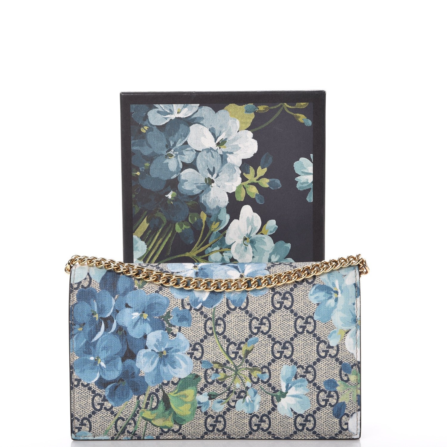 Gucci GG Supreme Monogram Blooms Chain Wallet Blue 8 of 8