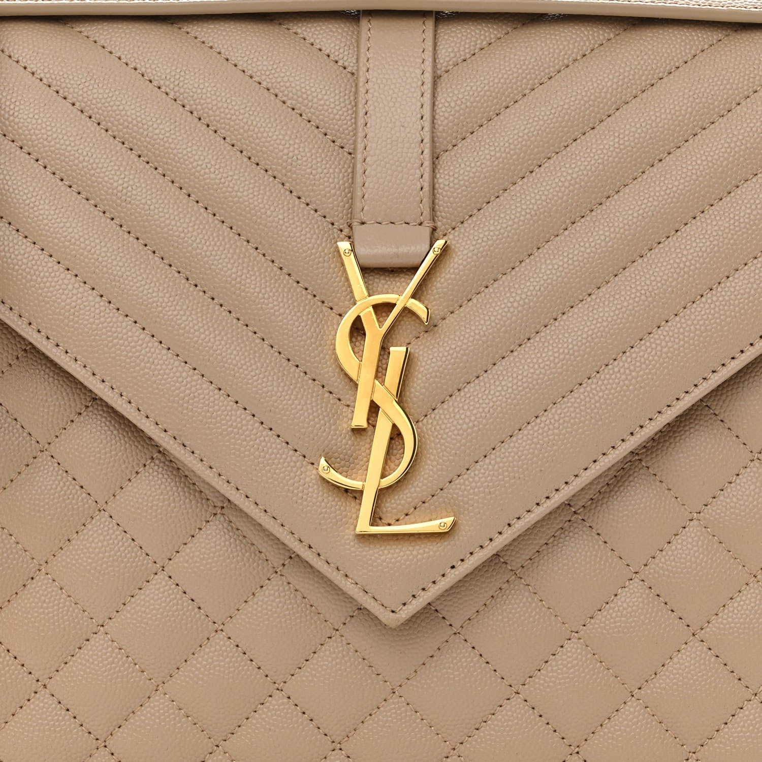 Saint Laurent Grain De Poudre Mixed Matelasse Large Triquilt Monogram Satchel Dark Beige 8 of 11