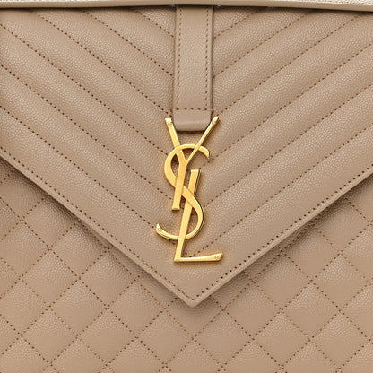 Saint Laurent Grain De Poudre Mixed Matelasse Large Triquilt Monogram Satchel Dark Beige 8 of 11