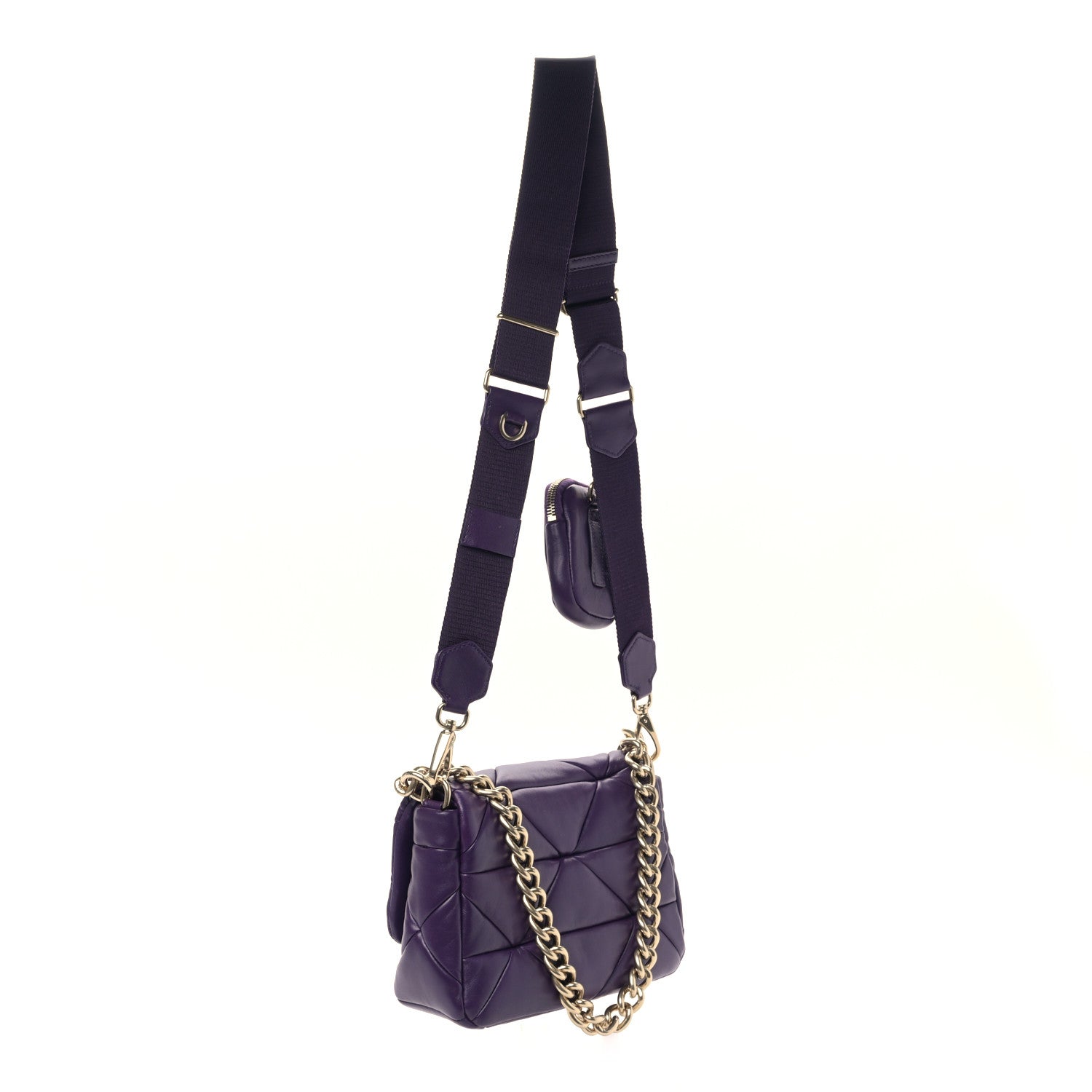 Prada Nappa Re-Nylon Triangle Quilted Patchwork System Flap Shoulder Bag Viola 3 of 9