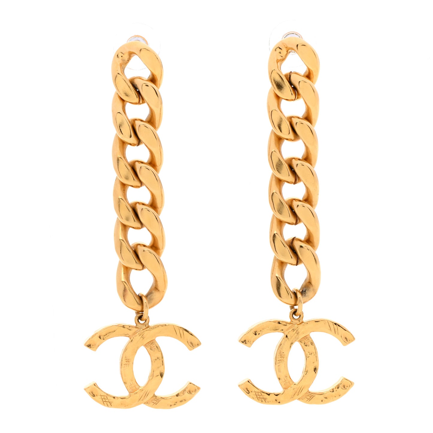 Metal CC Pick Drop Earrings Gold