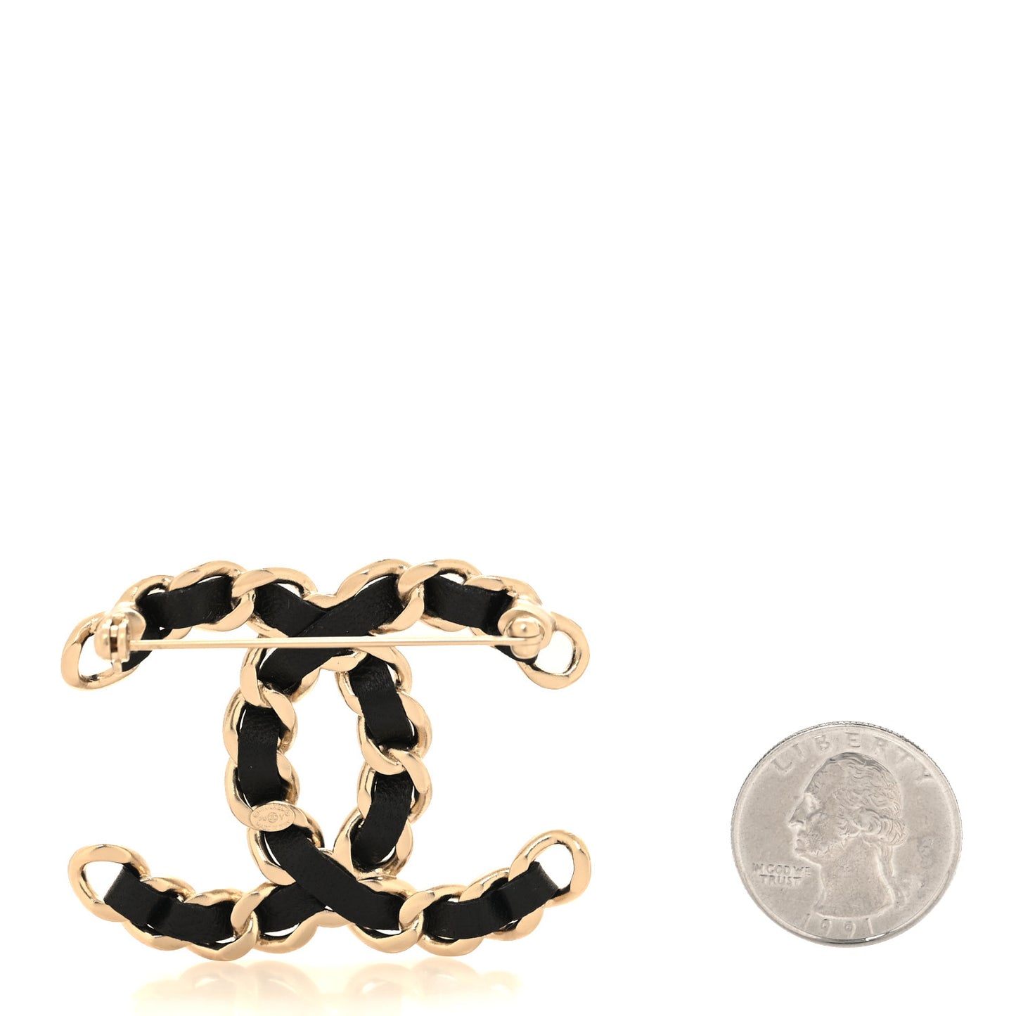 Lambskin Chain CC Brooch Black