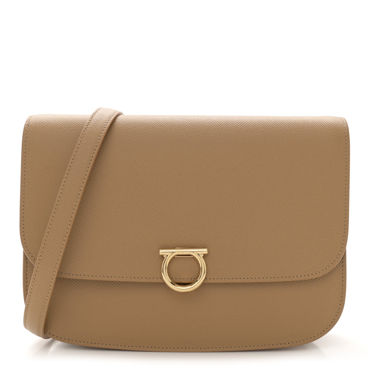 Salvatore Ferragamo Hammered Calfskin Round Gancini Crossbody Bag Camel 1 of 10