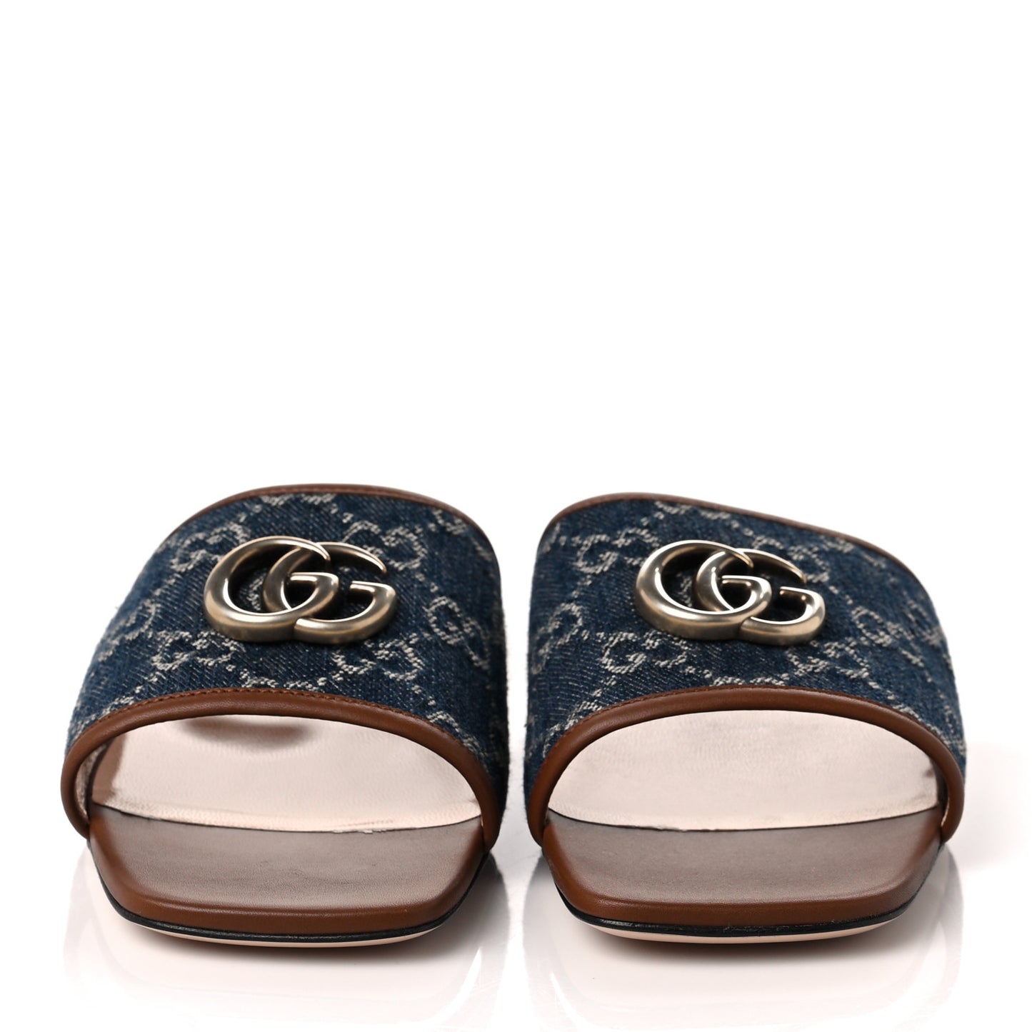 New Denim GG Monogram Miro Soft Calfskin Jolie Slide Sandals 39.5 Blue Tea Cuir Epilog