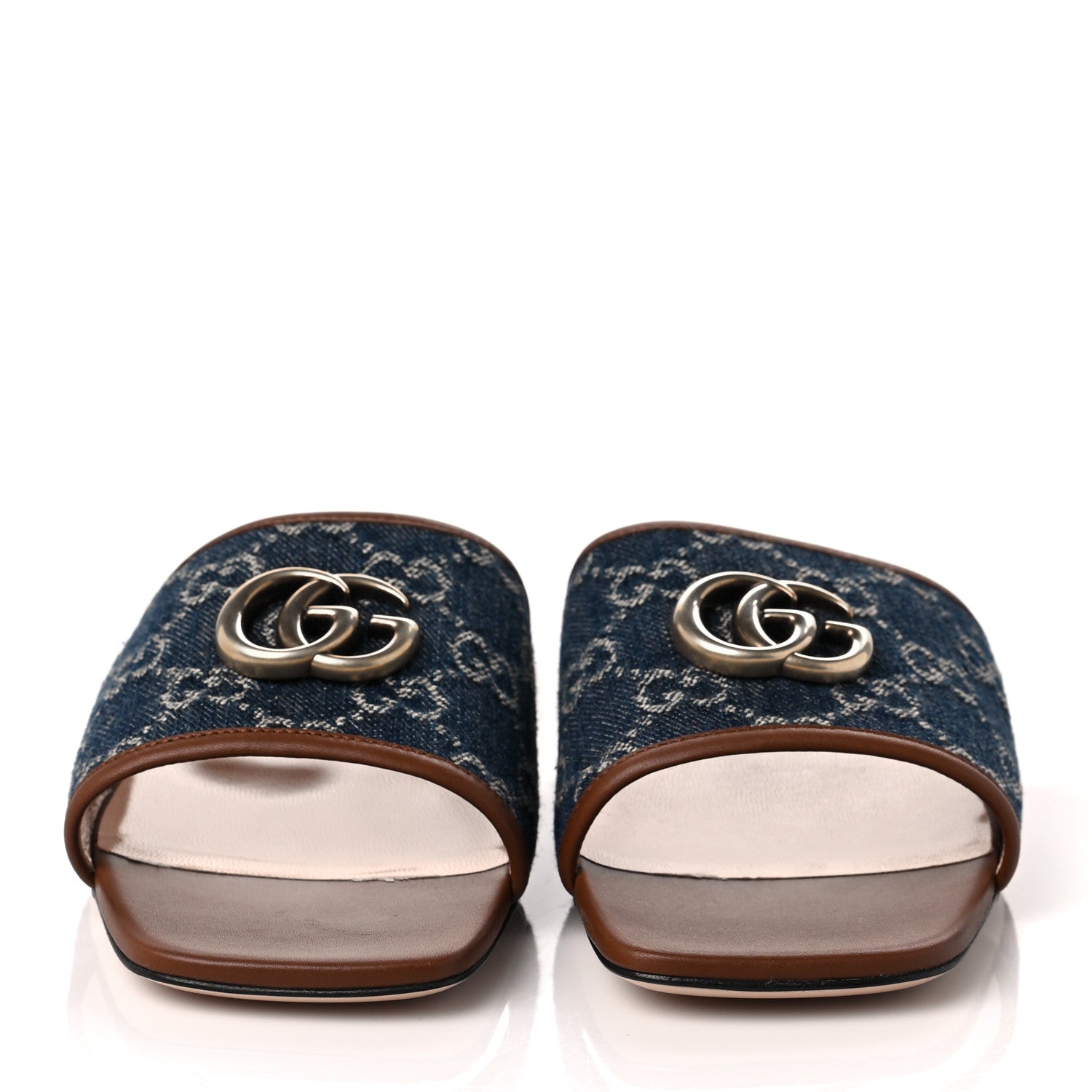 Gucci New Denim GG Monogram Miro Soft Calfskin Jolie Slide Sandals 39.5 Blue Tea Cuir Epilog 2 of 9
