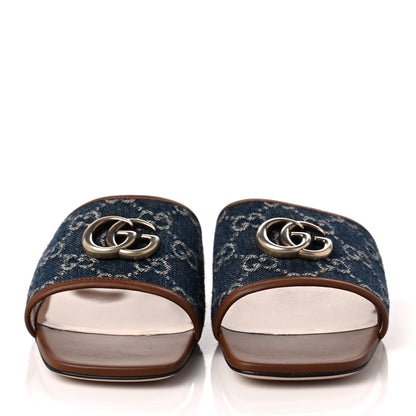 Gucci New Denim GG Monogram Miro Soft Calfskin Jolie Slide Sandals 39.5 Blue Tea Cuir Epilog 2 of 9