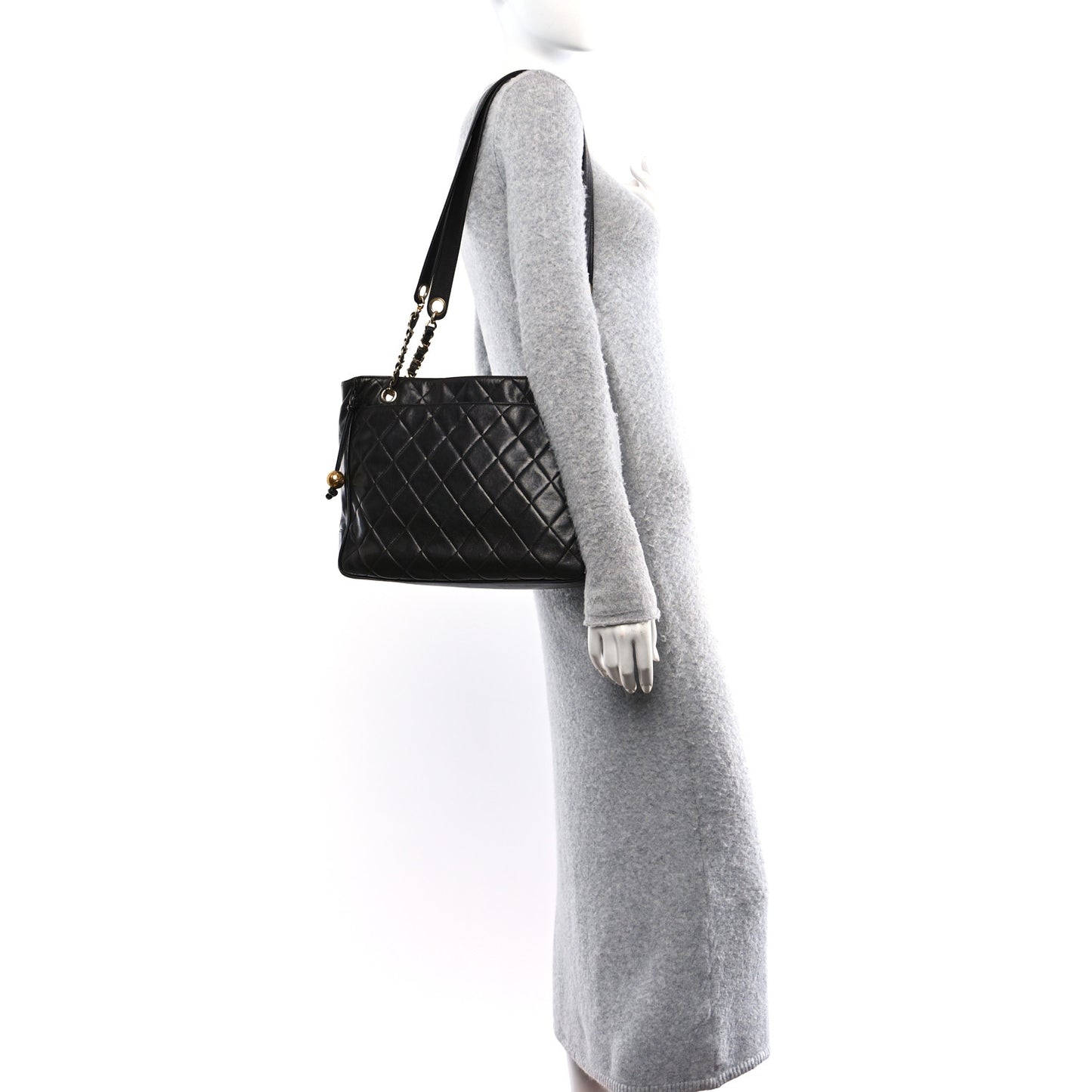 Lambskin Quilted Shopping Tote Dark Brown