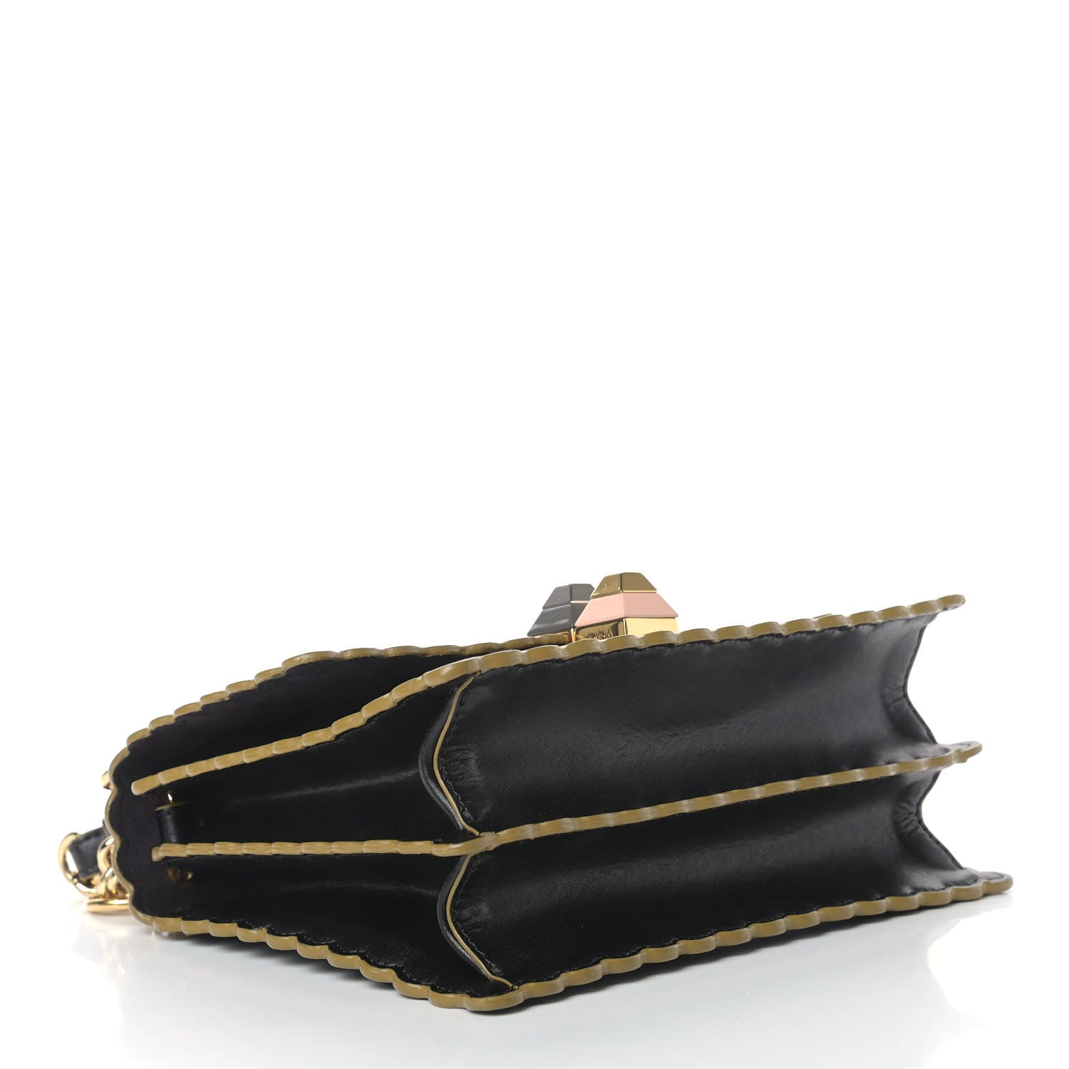 Fendi Vitello Liberty Scalloped Studded Small Kan I Shoulder Bag Black 4 of 9
