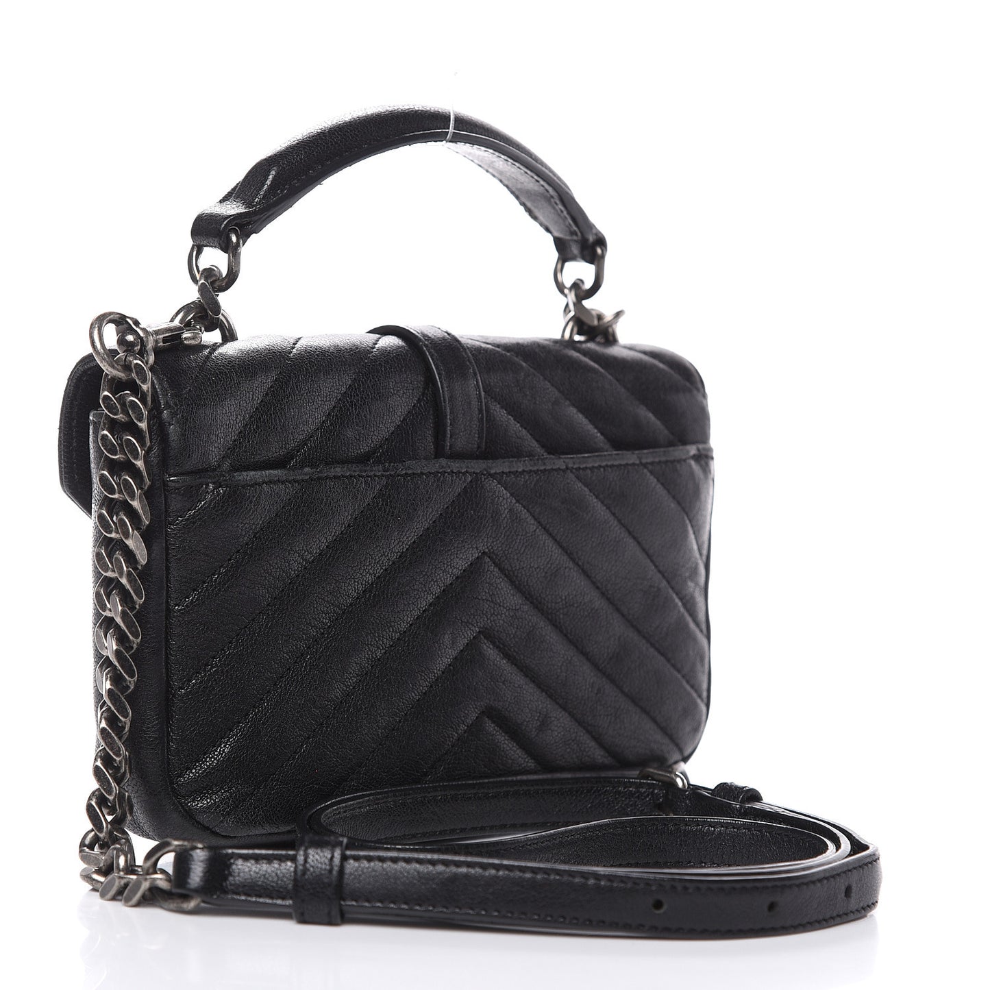 Sheepskin Matelasse Chevron Monogram College Chain Wallet Black