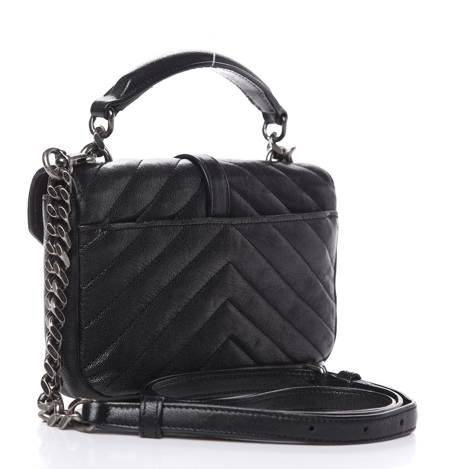 Saint Laurent Sheepskin Matelasse Chevron Monogram College Chain Wallet Black 3 of 18