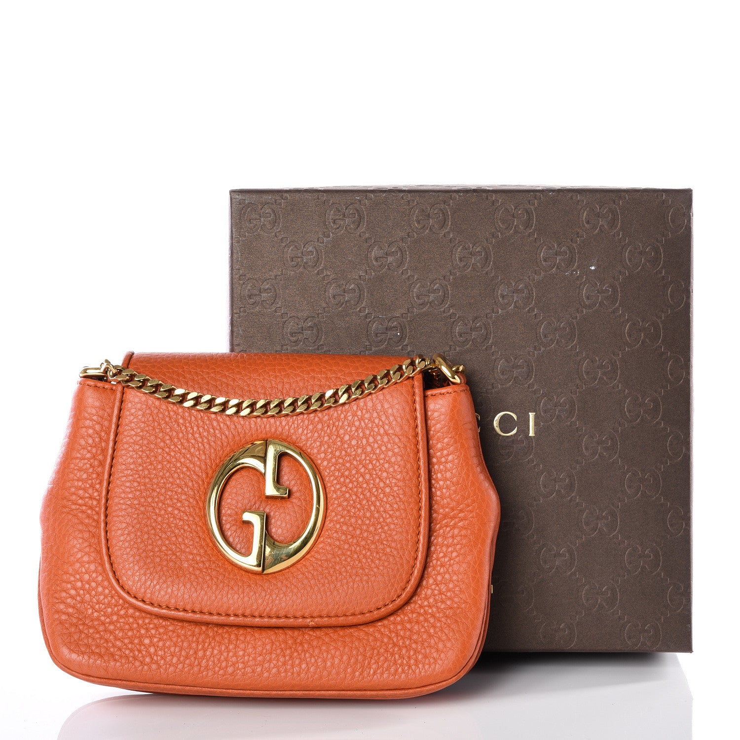 Gucci Pebbled Calfskin Small 1973 Chain Shoulder Bag Orange 9 of 9