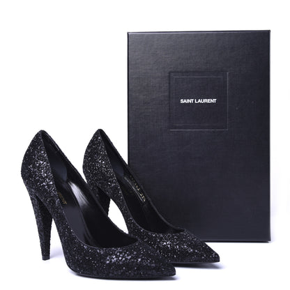Saint Laurent Glitter Era Pumps 39.5 Black Silver 17 of 17
