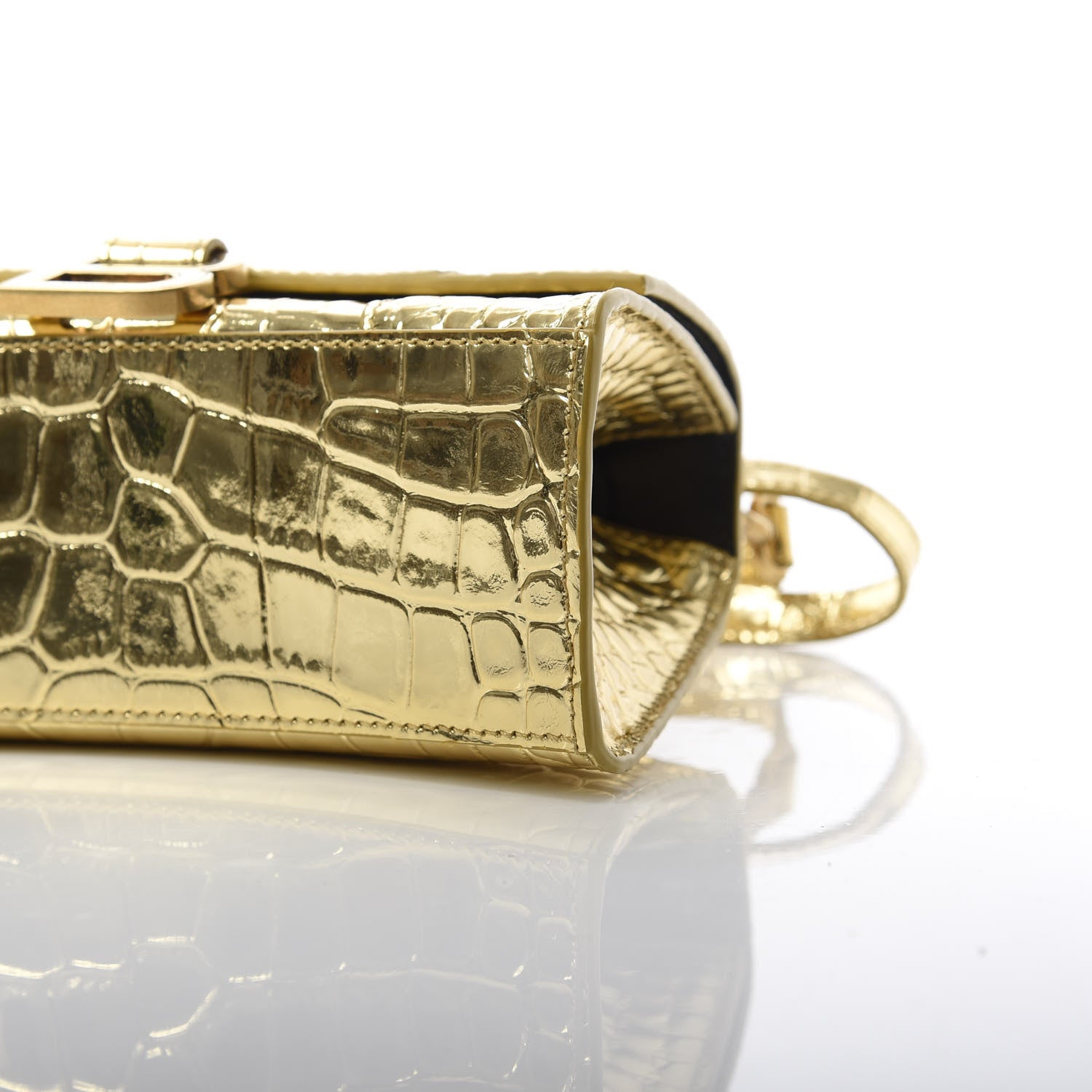 Balenciaga Metallic Calfskin Crocodile Embossed Hourglass Top Handle Bag XS Gold 10 of 10