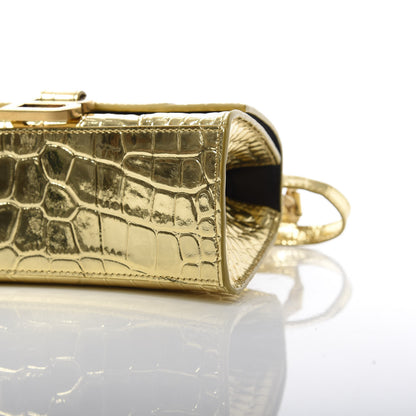 Balenciaga Metallic Calfskin Crocodile Embossed Hourglass Top Handle Bag XS Gold 10 of 10