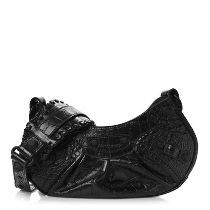 Balenciaga Extra Supple Calfskin Crocodile Embossed Monochrome Le Cagole Shoulder Bag XS Black 4 of 10