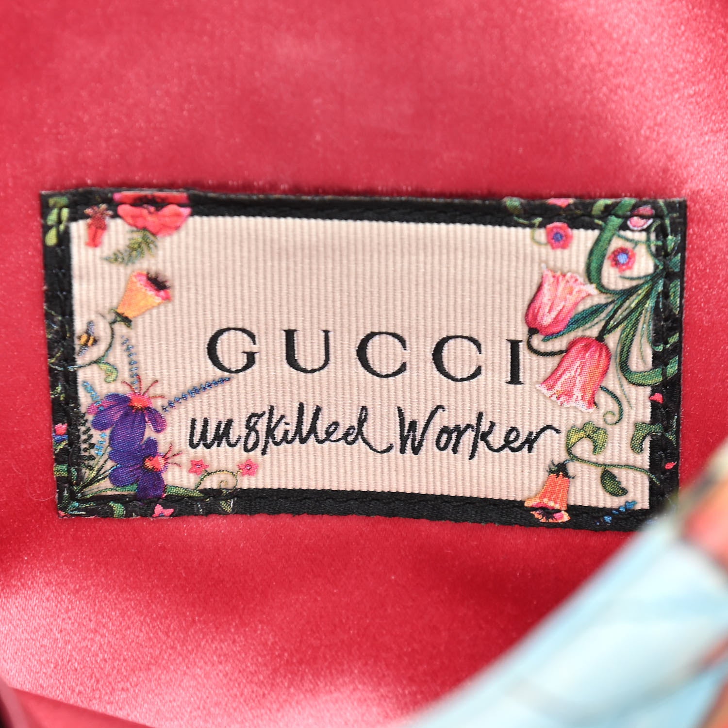 Gucci X UNSKILLED WORKER Calfskin Matelasse Flora Painted Small GG Marmont Chain Shoulder Bag Cloudy Blue Multicolor 8 of 10
