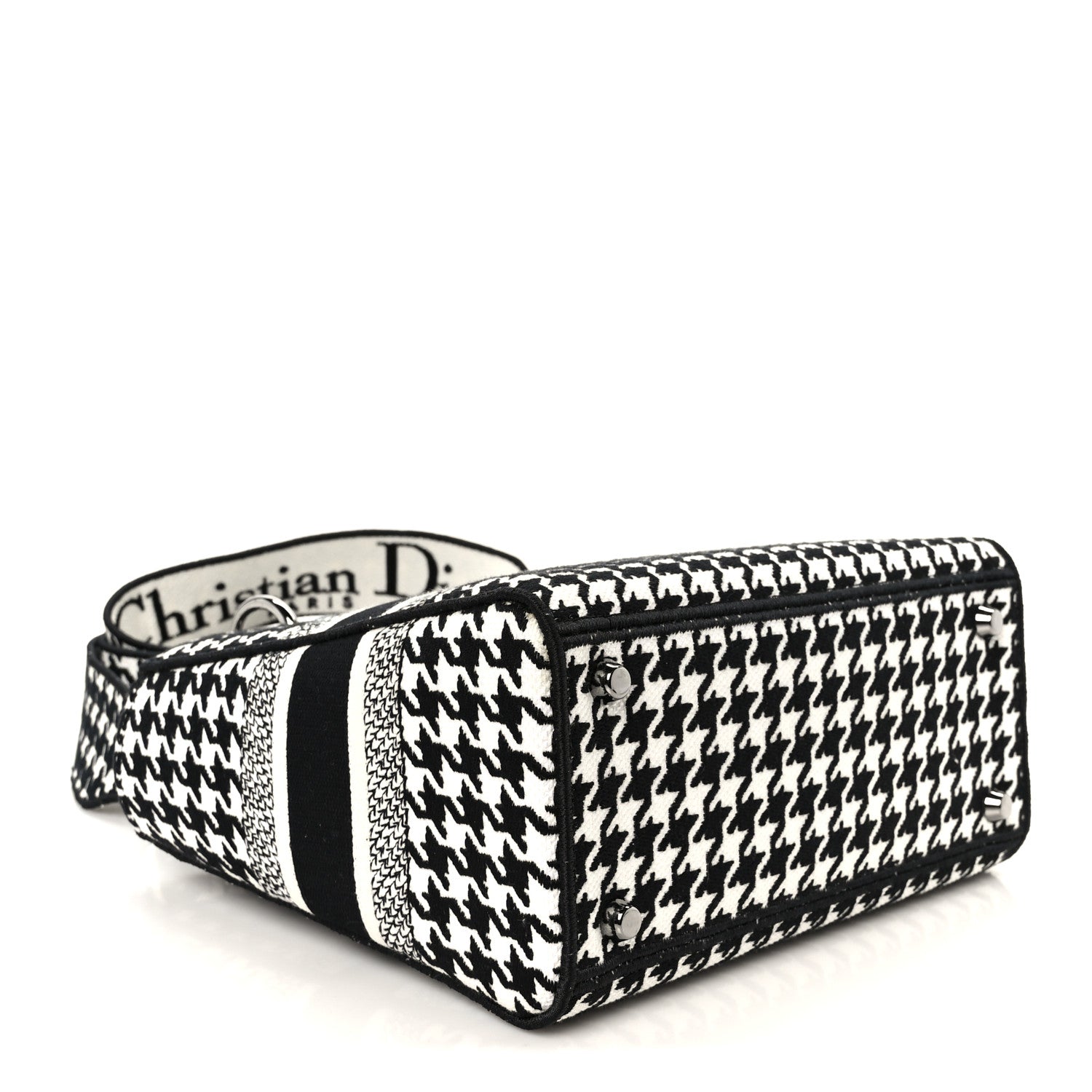 Christian Dior Canvas Houndstooth Embroidered Medium Lady D-Lite Black White 4 of 10