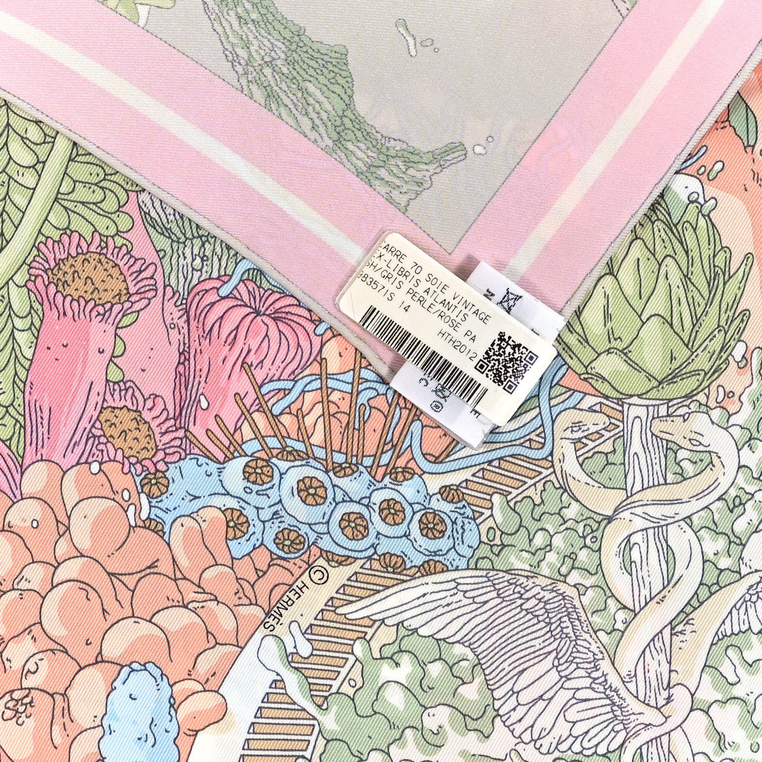 Hermes Silk Vintage Ex Libris Atlantis Scarf 70 Gris Perle Rose Pale 3 of 3