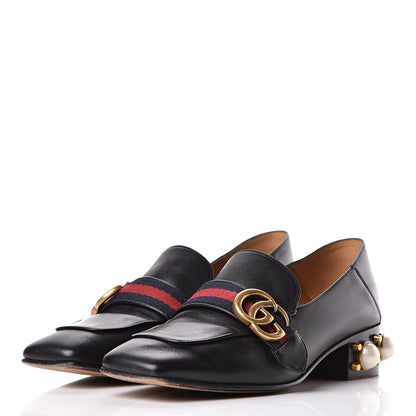 Gucci Betis Glamour Calfskin Web Pearl Embellished Peyton 35mm Loafer Pumps 37 Black 3 of 15