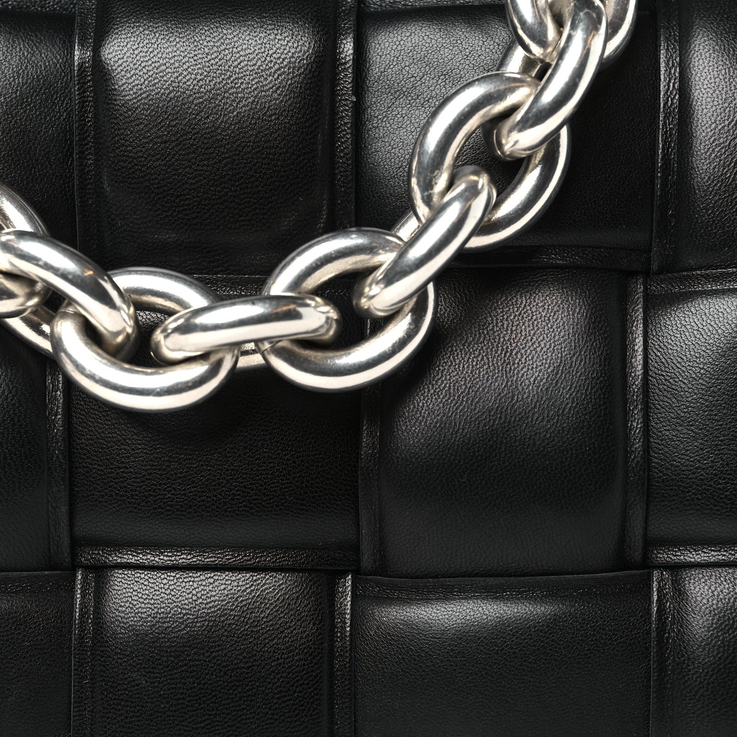 BOTTEGA VENETA Lambskin Maxi Intreccio Padded Chain Cassette Crossbody Bag Black