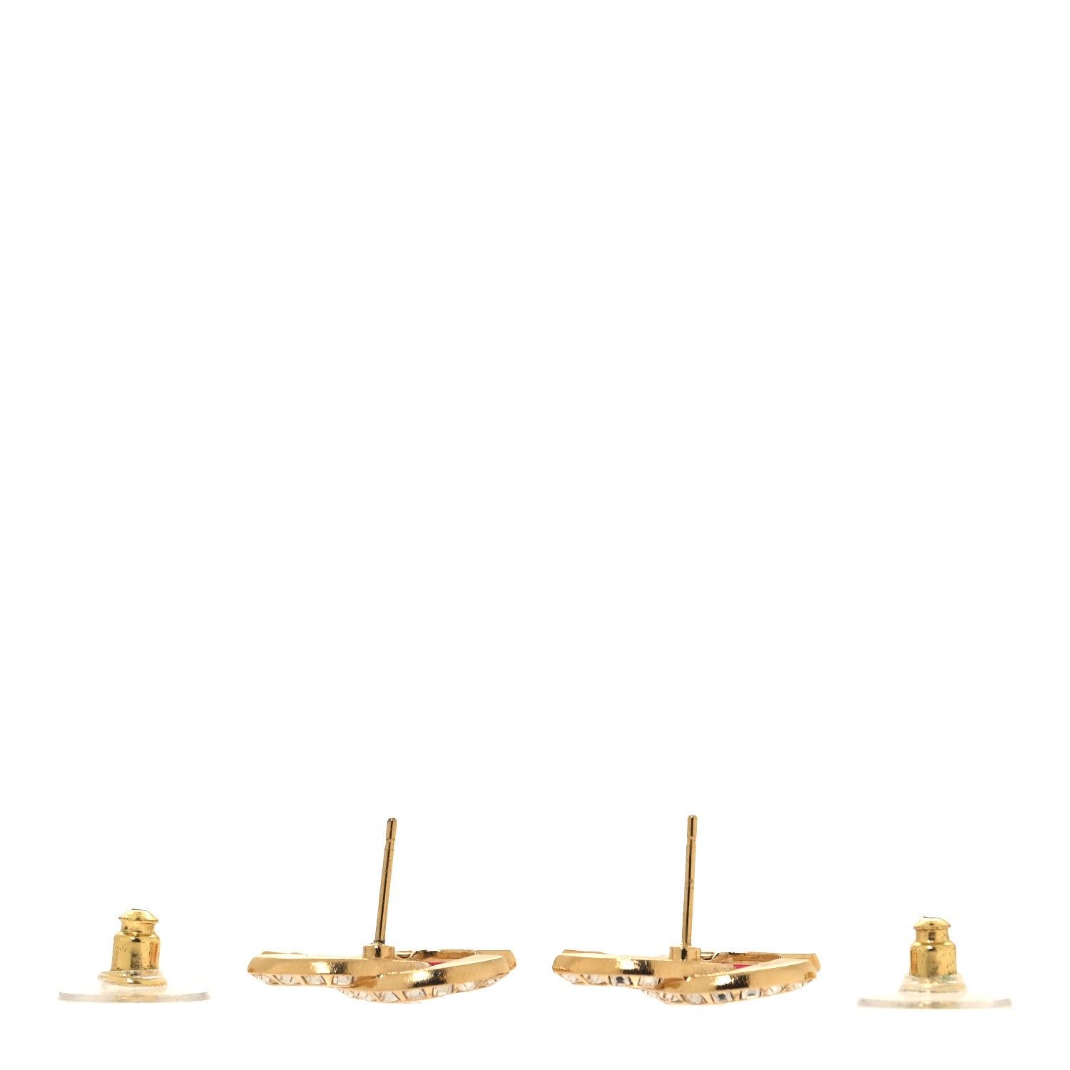 Chanel Baguette Crystal Enamel CC Earrings Gold Pink 3 of 5
