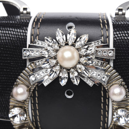 Miu Miu Embossed Lizard Calfskin Crystal Embellished Saint Lucertola Shoulder Bag Black 12 of 14