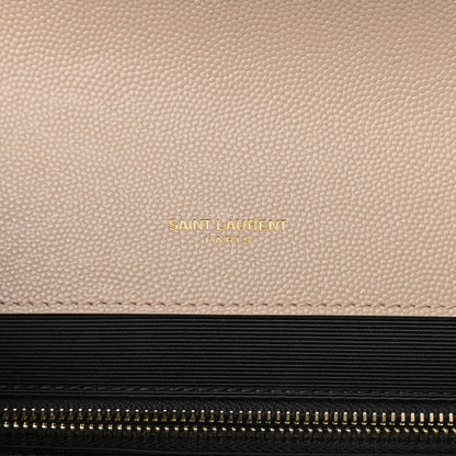 Saint Laurent Grain De Poudre Mixed Matelasse Large Triquilt Monogram Satchel Dark Beige 6 of 10