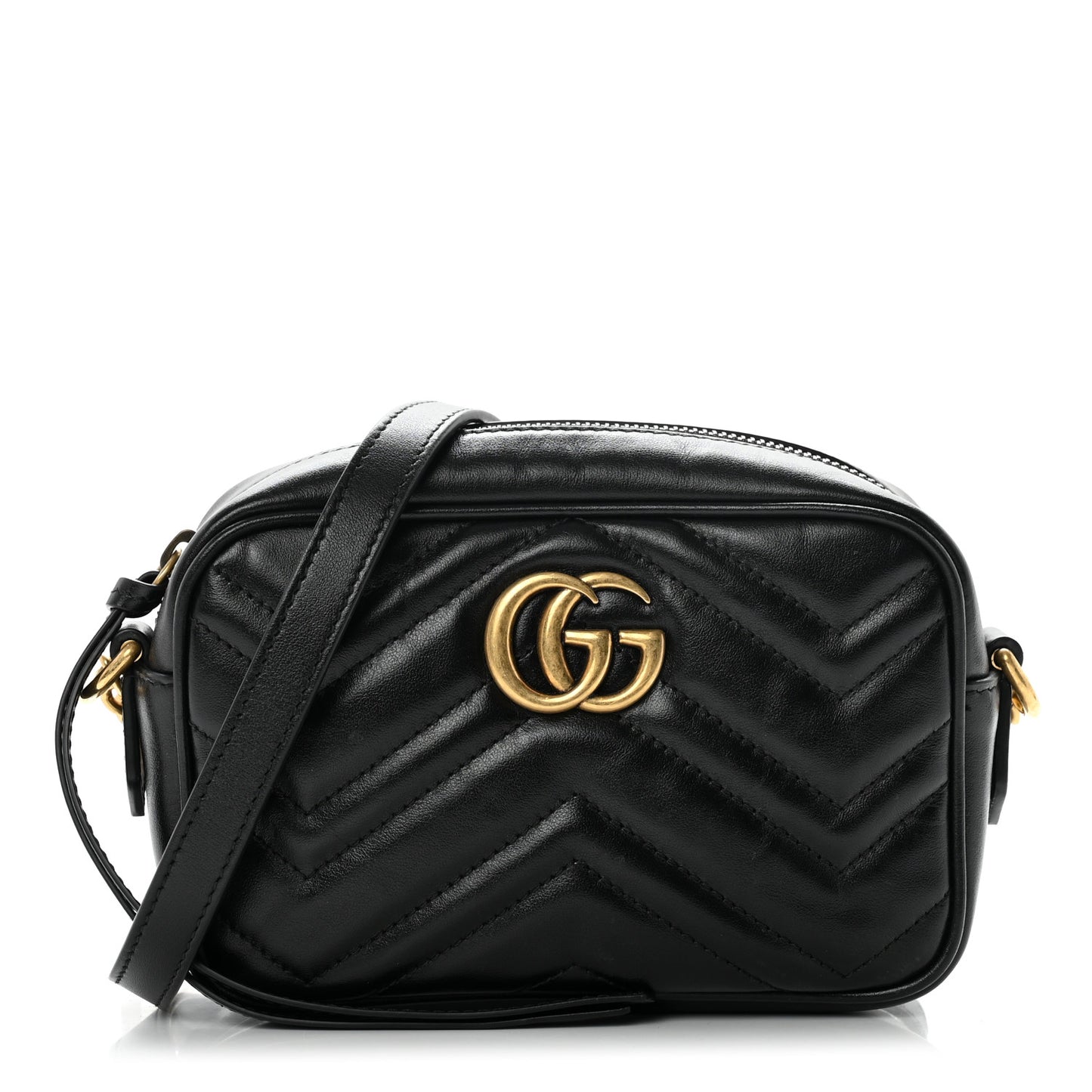 Calfskin Matelasse Mini GG Marmont Chain Shoulder Bag Black